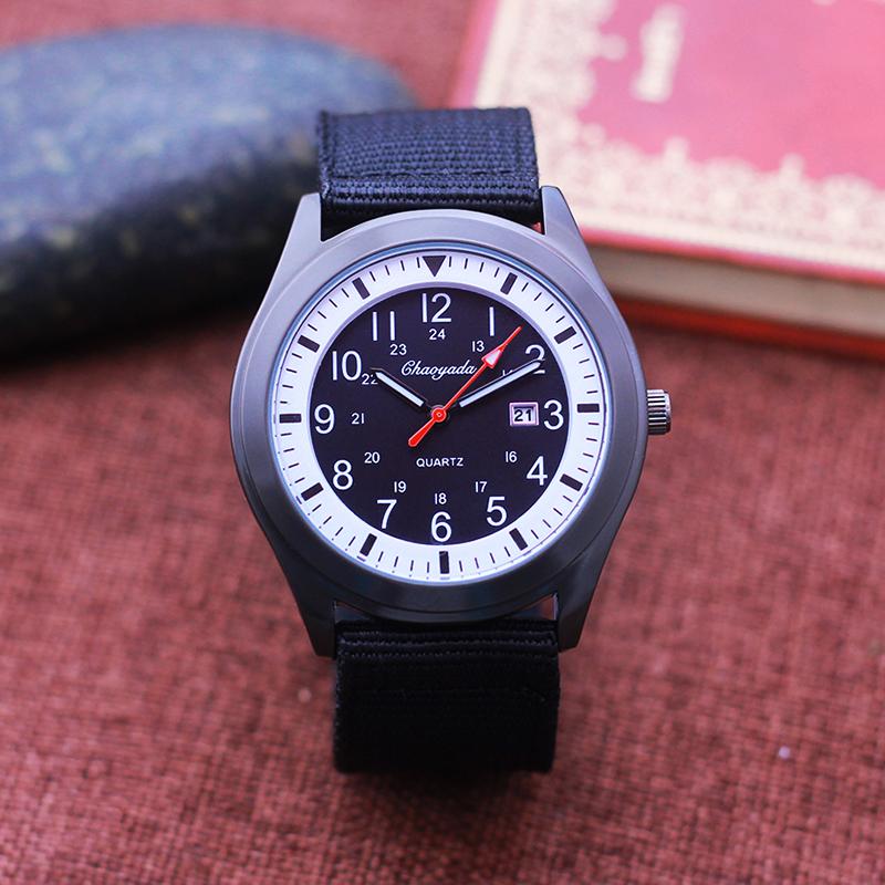 

Wristwatches Chaoyada High Quality Date Waterproof Men Boys Quartz Wristwatch Canvas Strap Multi-function Fashion Sports Watche, Black