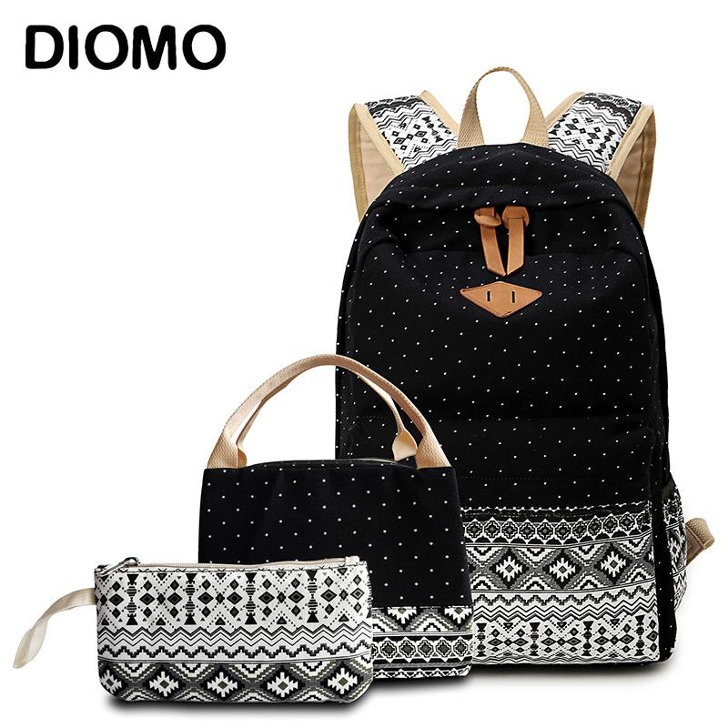 

School Bags Canvas 3pcs/Set Fashion Light Weight Women Backpack For Student Teenagers Girls Schoolbag