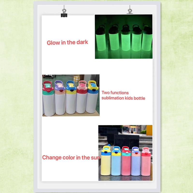 

12oz UV color changing straight sublimation Kids Mug White GLOWING in the dark Portable Blank Bouncing Bottle Insulated Vacuum Water bottles sippy Cup