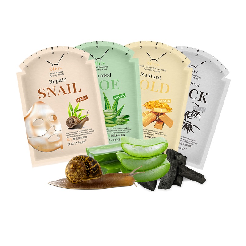 

Facial Mask Snail Repair Aloe Vera Soothing Gold Foil Whitening Anti Aging Black Bamboo Charcoal Oil Control Face Mask Skin Care