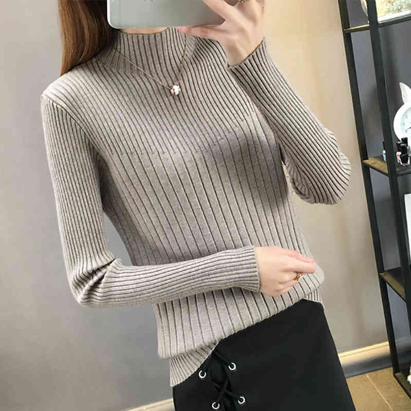 

Women's Sweaters Turtleneck Long Sleeve Slim Stripe Knitted High Elastic Solid New Fall Winter Fashion Pullovers RZA9, Yellow