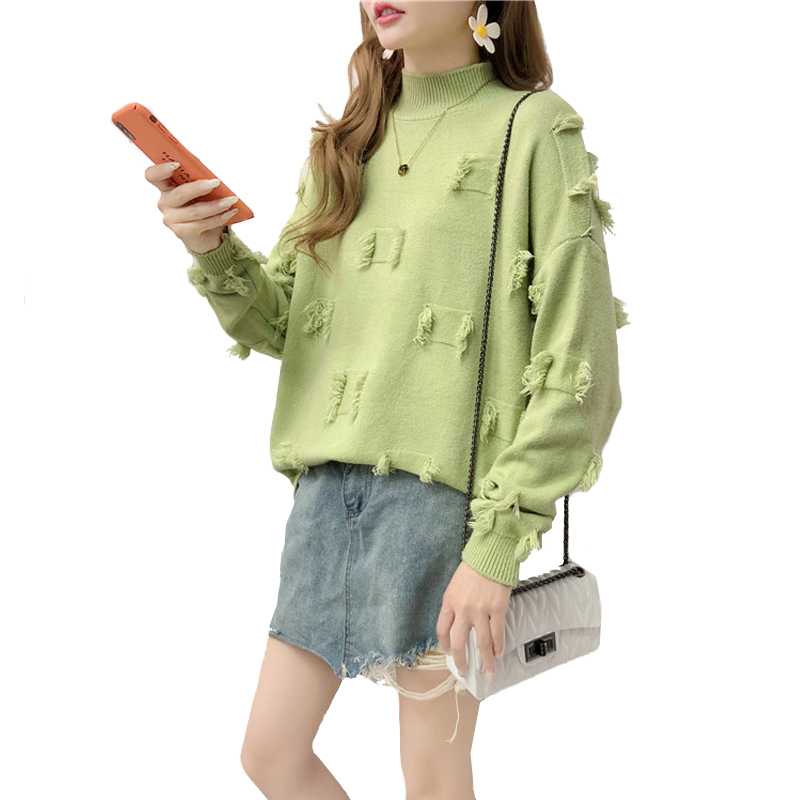 

Women' Sweaters Autumn Winter Women Loose Half Turtleneck Student Knitted Pullover short Plus size Ladies Jumpers 3XL ICL3, Black