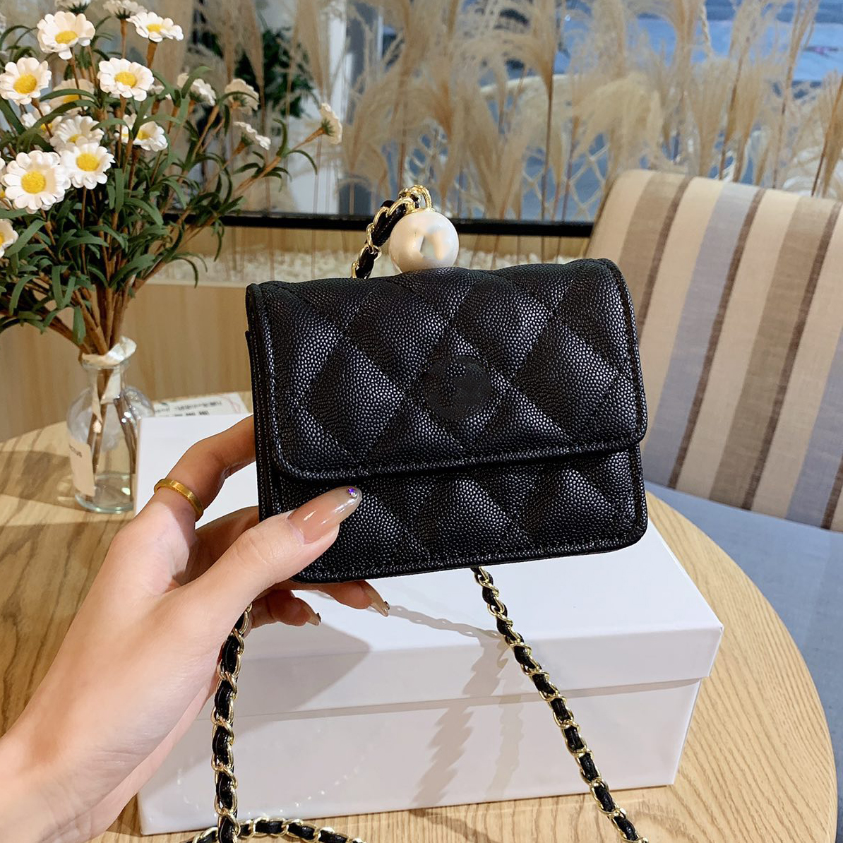 Luex Brand Vintage Women's Girls Caviar Classic Mini Bags Luxury Desinger Leather Ladies Coin Purses Small Size 13*10cm Cross Body Hand Bag