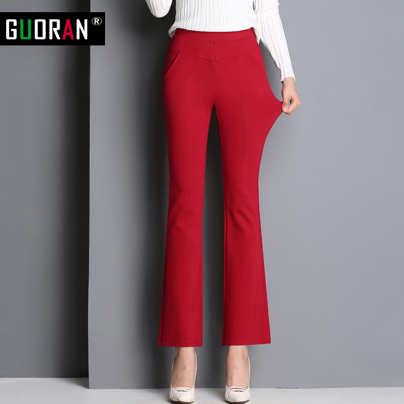 

Autunm winter women pants high elastic waist skinny formal flare pants patchwork office female trousers pantalon femme 210519, White