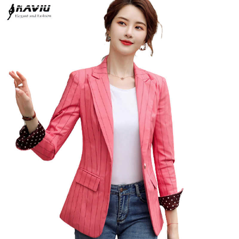 

Stripe Blazer Women Autumn Slim Temperament Casual Long Sleeve Jacket Office Ladies Work Coat 210604, Green stripe blazer