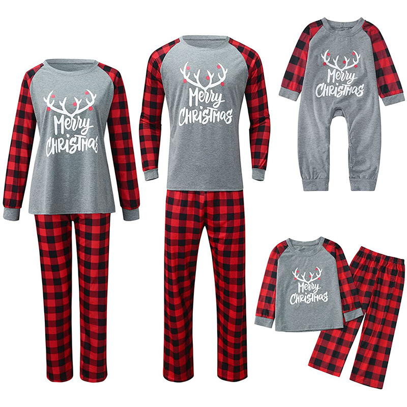 

Deer head print outfit family Halloween parent-child pajamas autumn and winter, White
