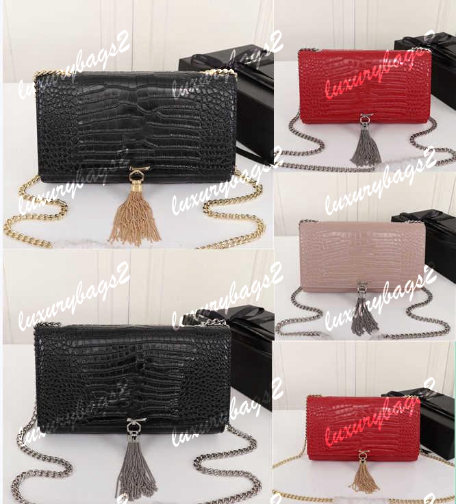 

Luxury Designer handbag Women Purse Genuine Leather Kate Bags Crocodile Pattern Chain Shoulder Bag High Quality Tassel 23cm 16cm Total 4 Colors Wallet, Oem(not for sell)