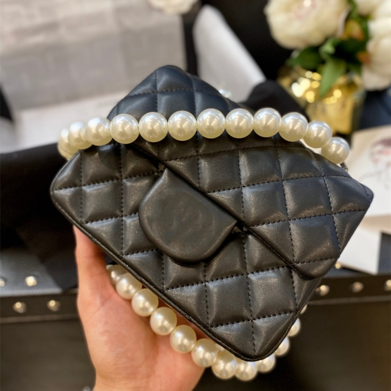 Fashion Pearl Chaîne Bandbody Sac de luxe Femmes Design Fat carré Couleur Solide Couleur de mouton Portefeuille Lady Sacs à bandoulière Sacs à ma