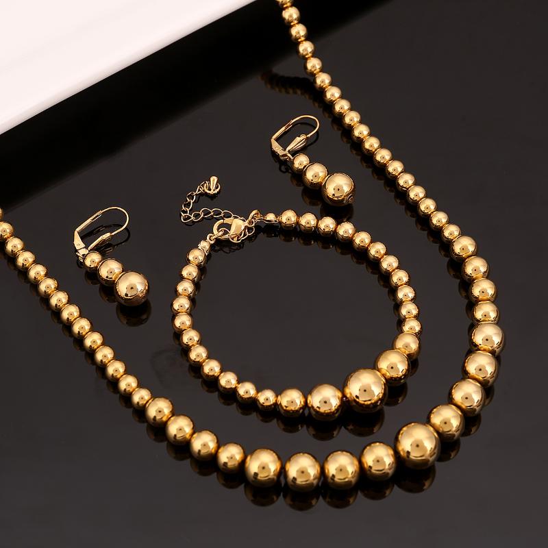 

Earrings & Necklace Gold Color Beads Bracelet Ball Africa Arab Middle East Ethiopian Jewelry Set, Silver