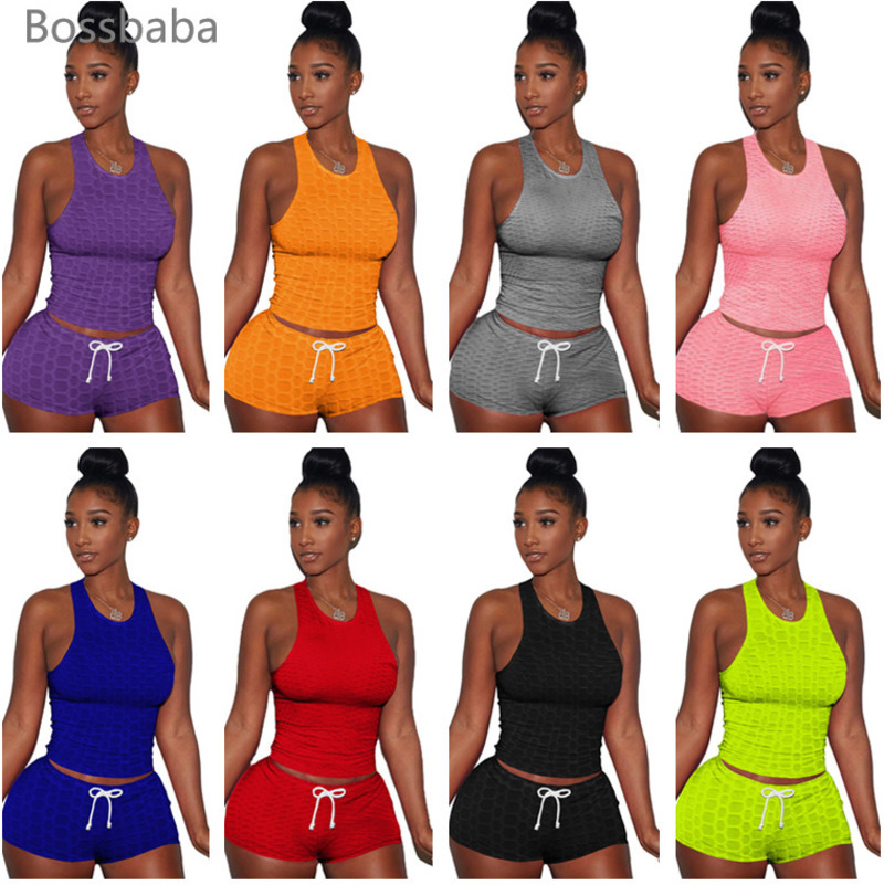 

Women Tracksuits Plus Size Joggers Suit Summer Yoga Outfits Tank Tops + Shorts Two Piece Sets Sportswear DHL Shipping 835, Yellow