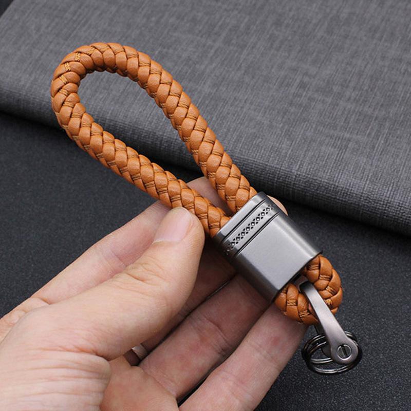 

Keychains Hand-woven Leather Car Key Ring Men Women Rope Chain Waist Charm Hey Holder Gift Jewelry K2098, Silver