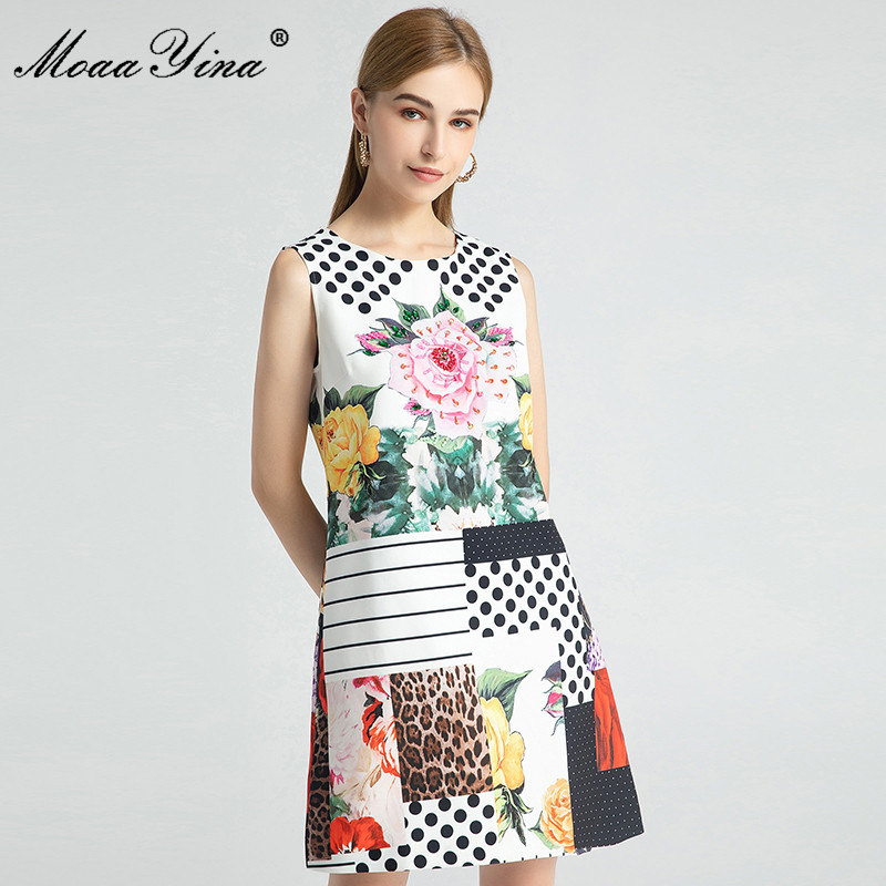 

Fashion Designer dress Summer Women's Dress sleeveless Beaded Sequins Floral-Print Dresses 210524, Multi