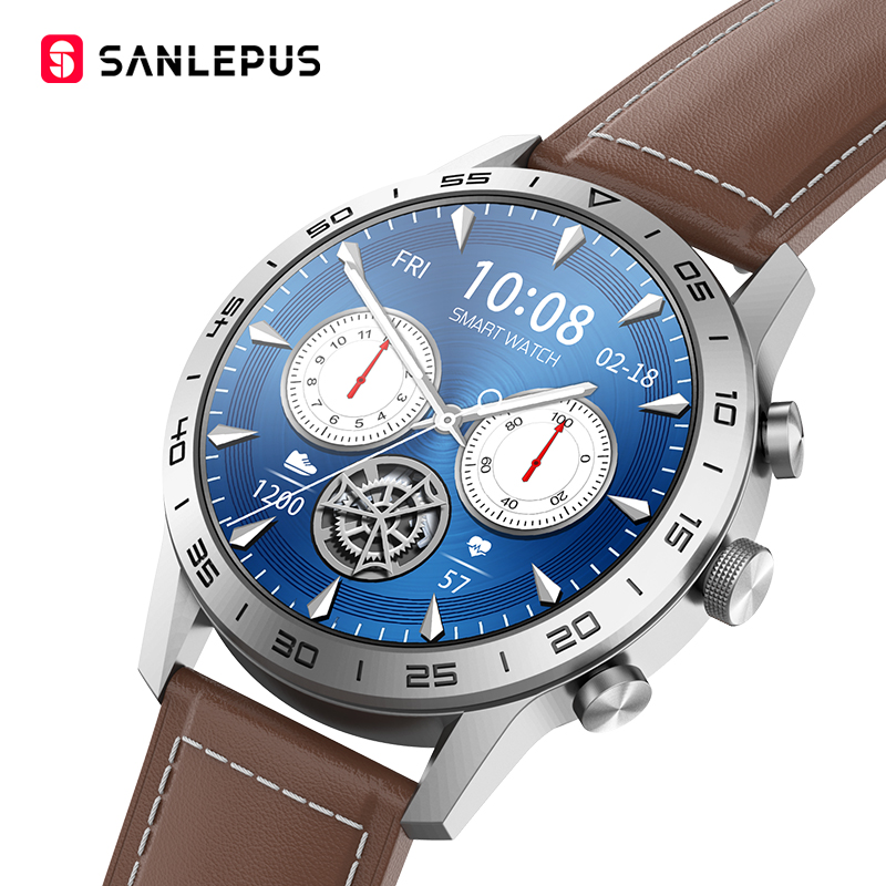 

SANLEPUS Wireless Charging Smart Watch 2021 NEW IP68 Waterproof Smartwatch Mens Watches Fitness Bracelet For Apple Androidg, Black-leather
