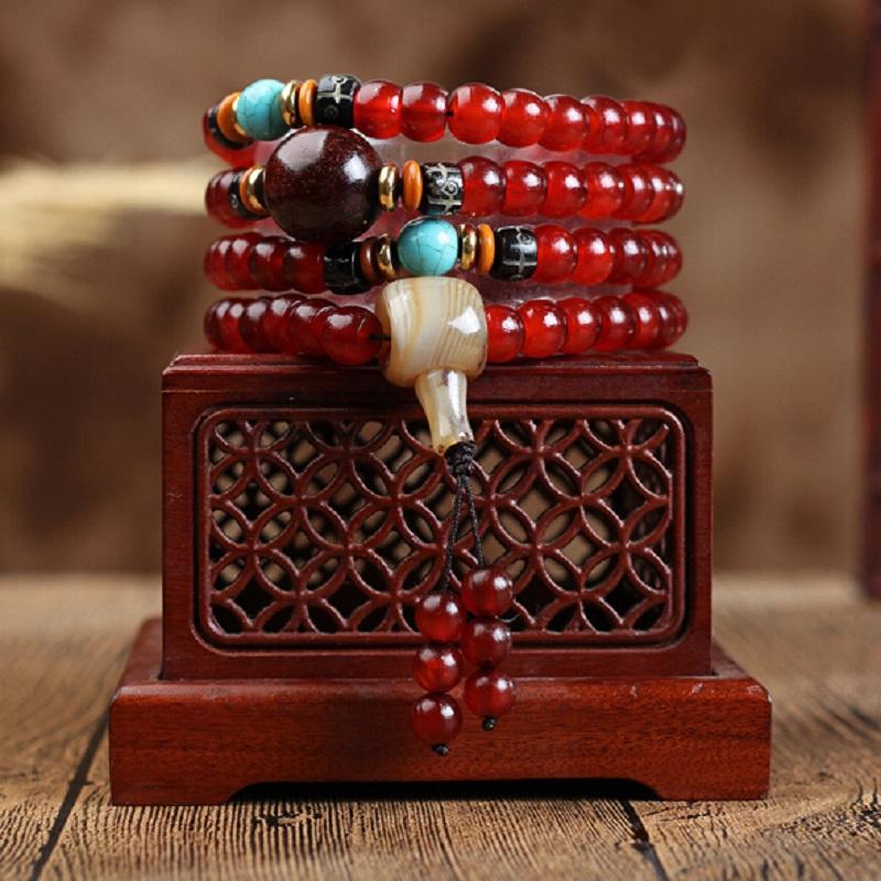 

Beaded, Strands High Quality Natural Tibet Jokhang Temple Old Sheep Horn Polished Barrels Beads 108 Mala Hand Strings Men And Women Bracelet