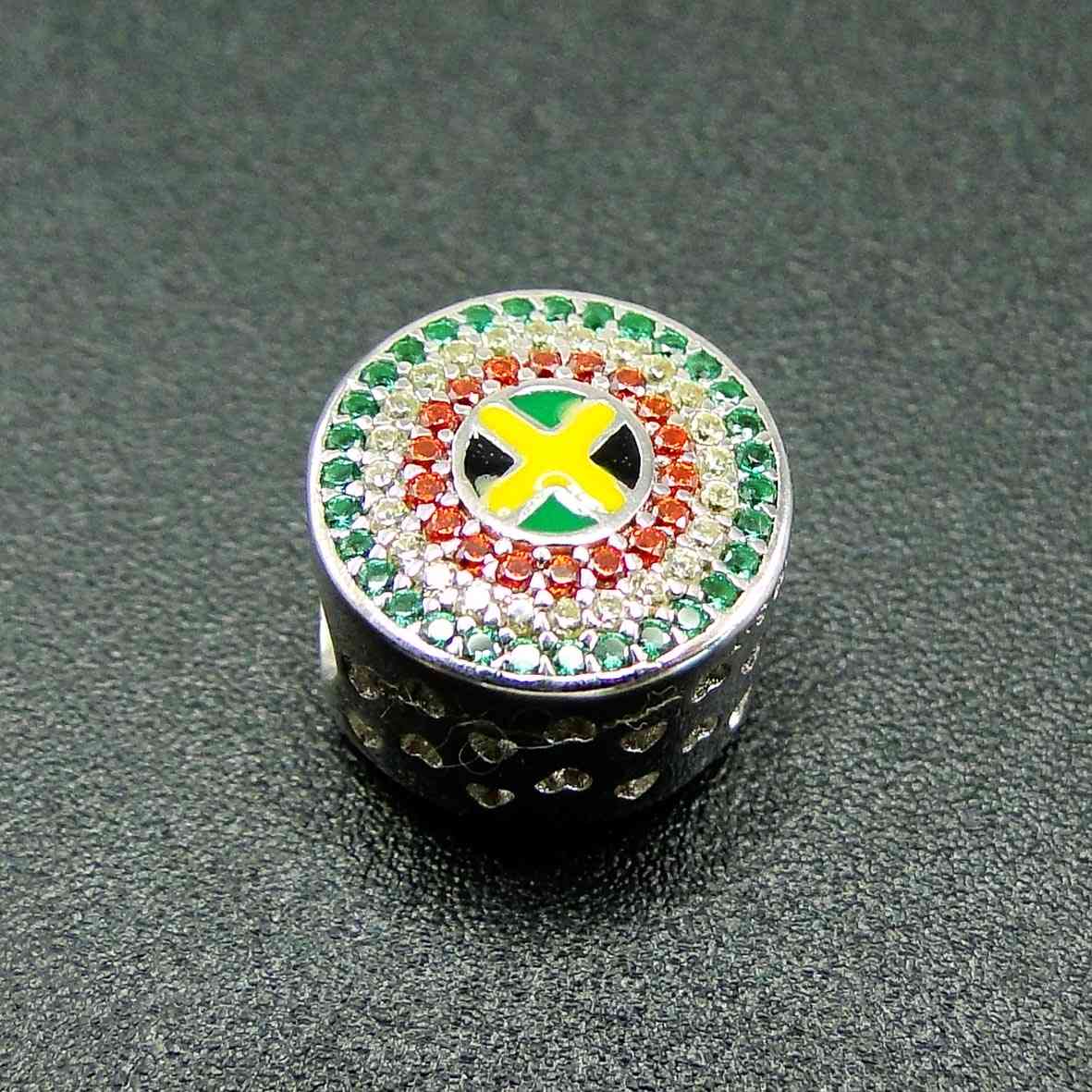 

925 Sterling Silver Yellow Black Green Jamaica Flag Jewelry Match Bracelet Bead Charms For Gift 210524