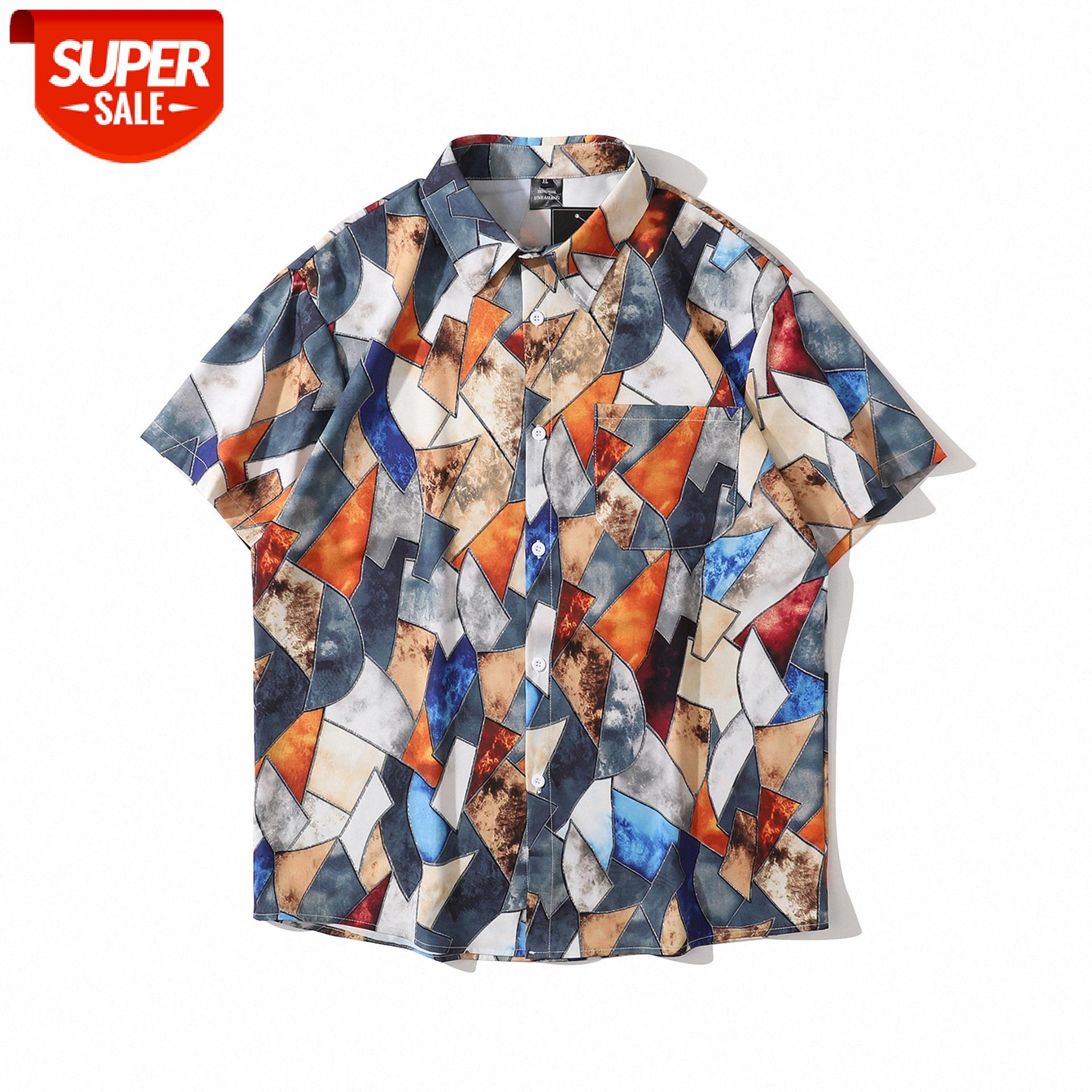 

vintage retro glass stone flower shirt short-sleeved male holiday ruffian hip-hop street couple #qZ9L, White;black