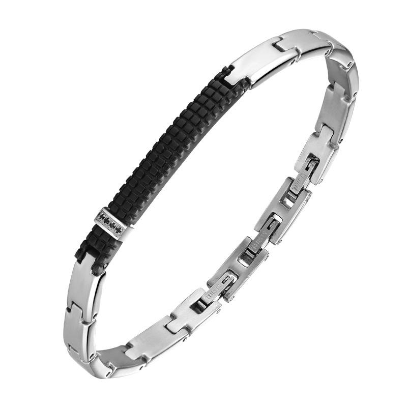 

Charm Bracelets Moocare Fashion Black Fine Bend Brand Inlaid Zircon Stainless Steel Men's Bracelet, Golden;silver