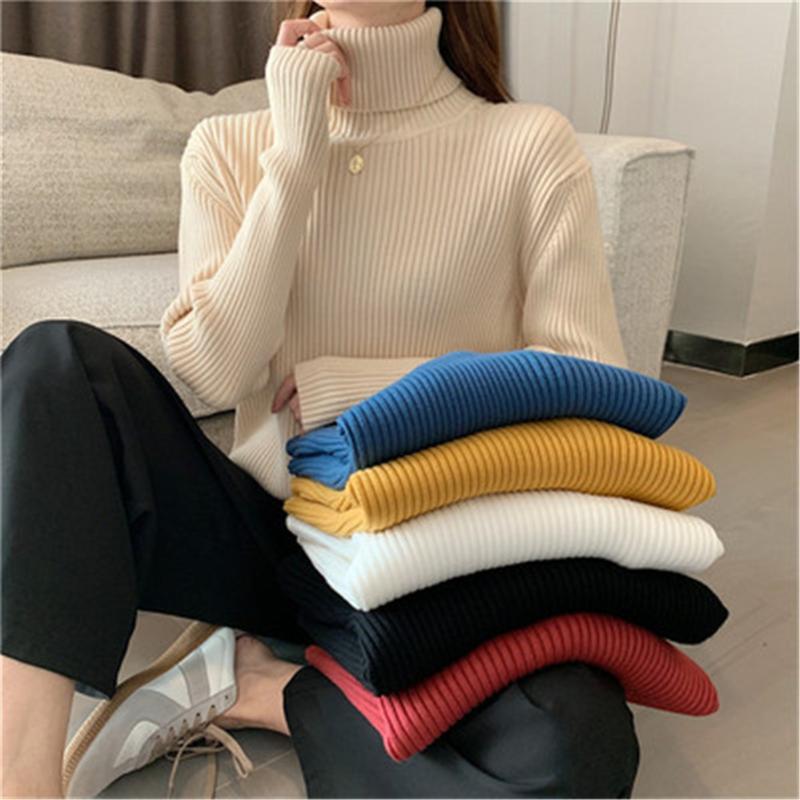 

Women's Sweaters 2022 Korean Fashion Autumn Winter Padded Turtleneck Inner Knit Long-Sleeved Bottoming Sweater Pullover Women Basic Tops ZY6, White;black