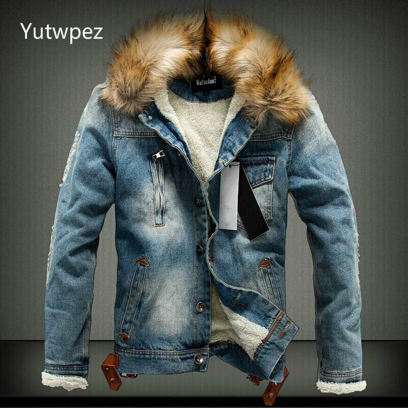 

Men' Jackets 2021 Yutwpez Fashion Brand Denim Jacket Autumn Winter Warm Thick Coat Street Style Male, Black