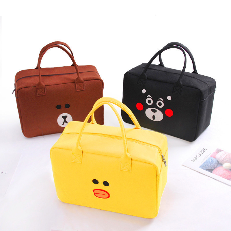 

Korean Cartoon Brown Bear Portable Large Capacity Outdoor Travel Felt Shopping Bag, Yellow - salley chicken
