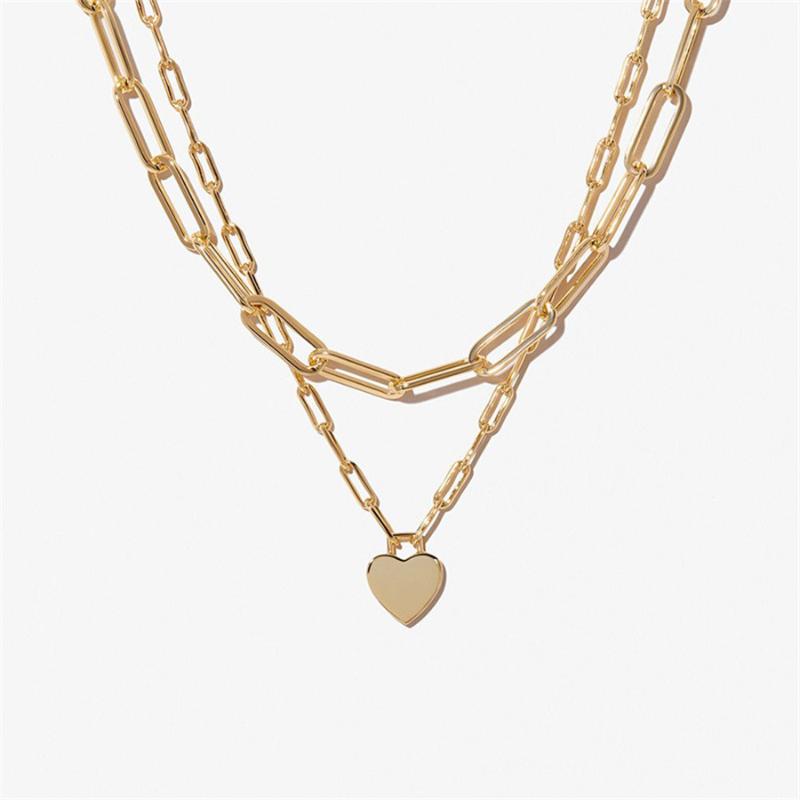 

Chains 2021 -Selling Heart Pendant Women's Paper Clip Necklace Layered Copper Plating Real Gold Simple Summer Party