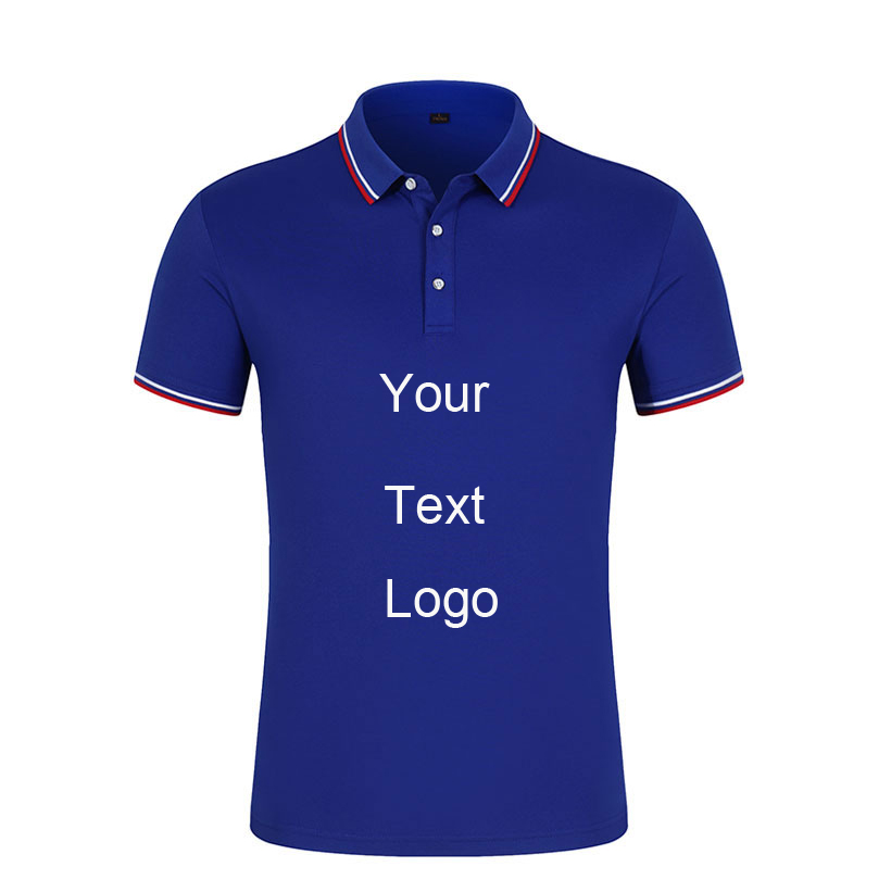 

double color collar polos custom T shirt LOGO short sleeves DIY clothes breathable work advertising polo shirts embroidery, Sapphire blue