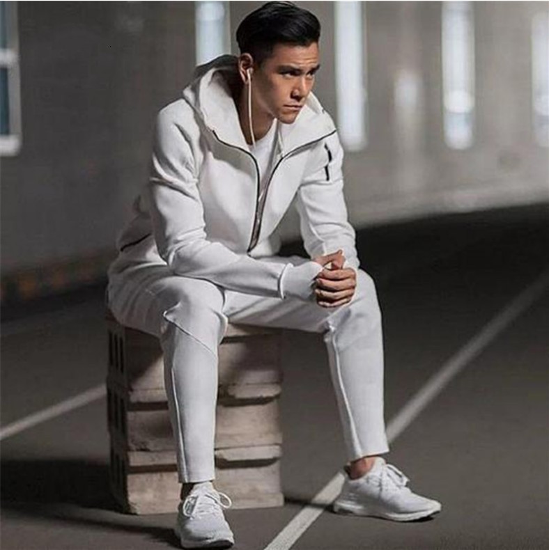 

tracksuit sport suit solid color sports hooded sweater autumn and winter men's fitness cardigan set straight, Gray