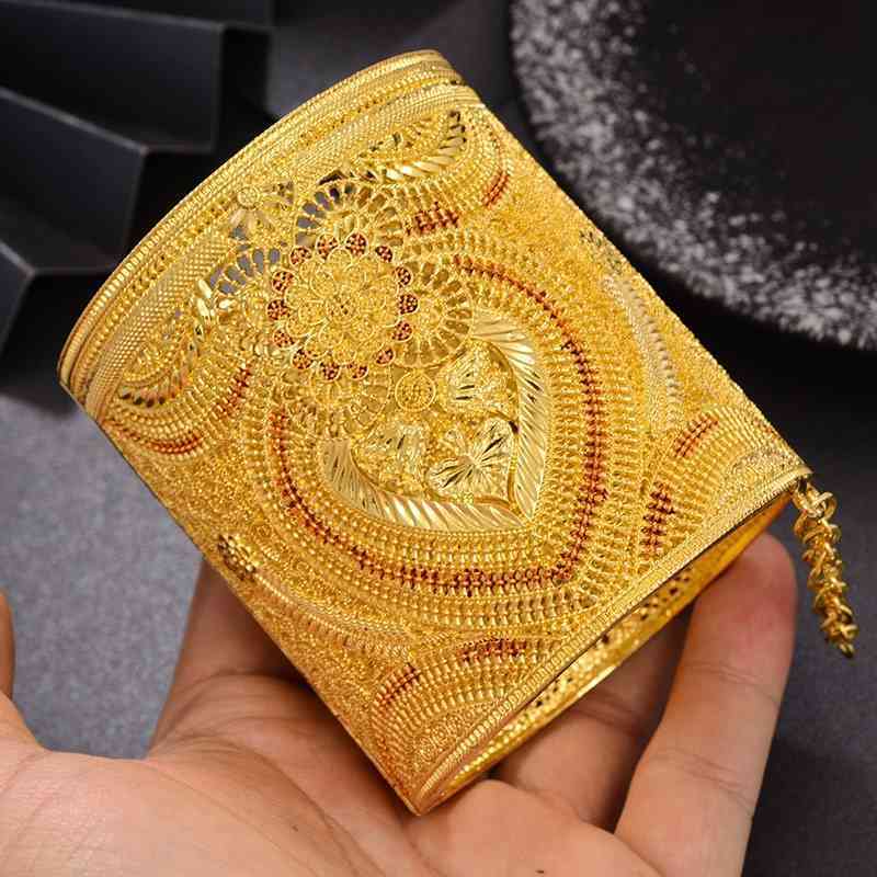 

luxurio Bride Bangles 24K Gold Color Dubai Bangles For Women African Ethiopian Bracelets for Women Wedding Jewelry Party Gifts 210408