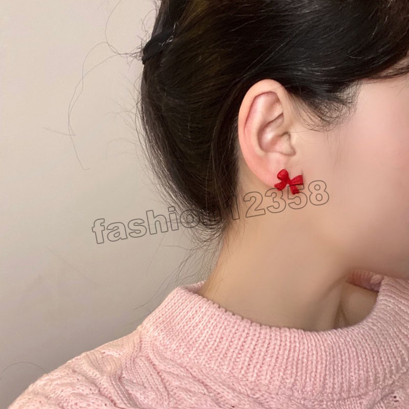 Trendy Black Red Sweet Bow Metal Stud Earring For Female Simple Jewelry Hot Sell Christmas Gifts Fashion-image-745494333
