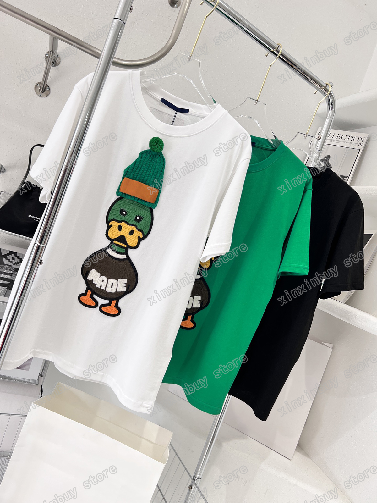 

22ss Men Women Designers T-Shirts tee Embroidery duck hat paris letter print short sleeve Man Crew Neck Fashion Streetwear Green white black XS-L