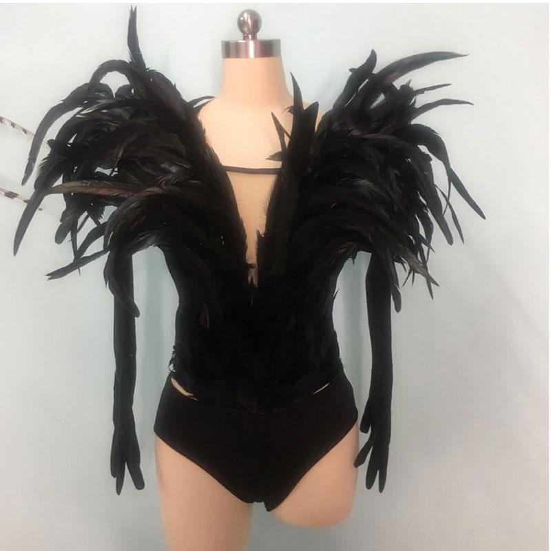 

Party Decoration Black Chicken Tail Feather Split Stage Costume Sets Bar Nightclub Performance Gogo Show Savage