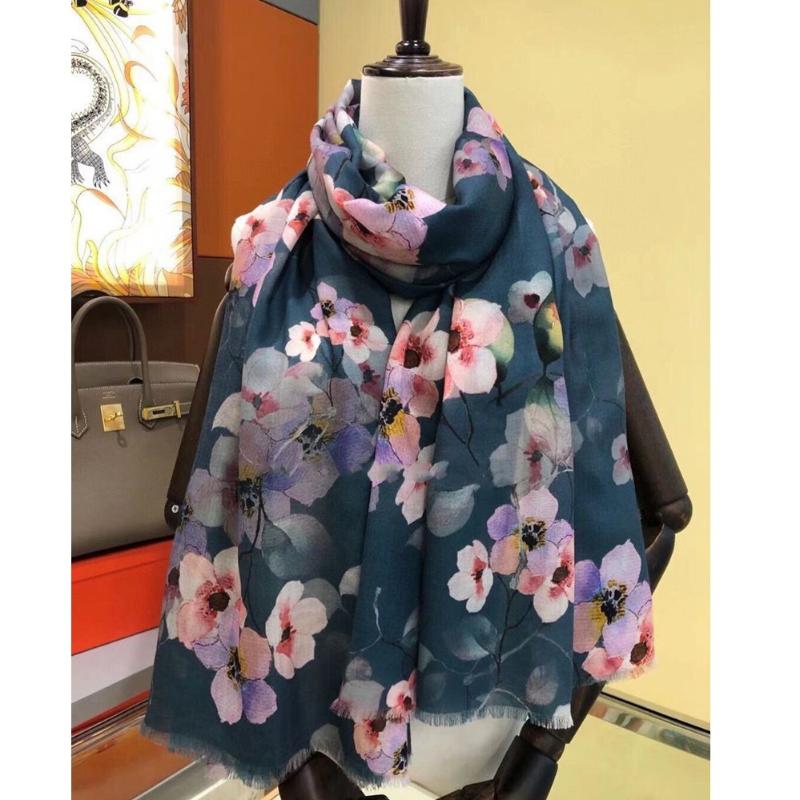 

Scarves Dark Green Floral 100% Cashmere Scarf Pashmina For Women Winter Wraps 2021 Arrival