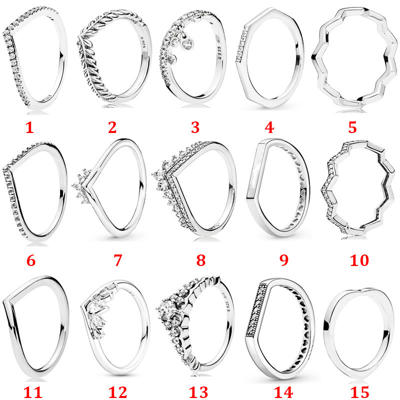 

Memnon Jewelry Fairy Tale Tiara Wishbone Ring 925 Sterling Silver Sparkling Logo Bar Stack Rings For Women Princess Wishbone Ring Loving Wish Anillos Jewellry