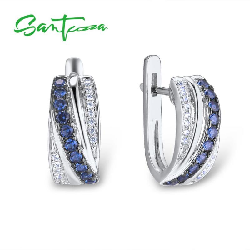 Stud SANTUZZA Silver Earrings For Women 925 Sterling With Stones Cubic Zirconia Brincos Jewelry-image-706428494