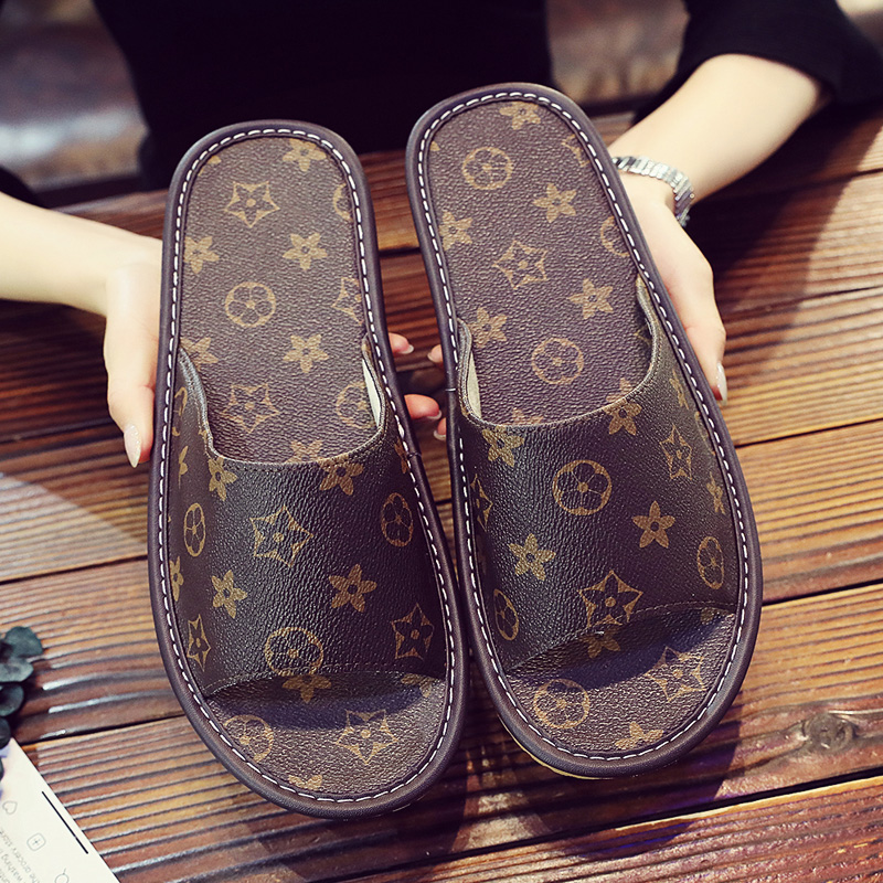 

2021 Summer Couples Indoor Slipper Outdoor High Quality Leather Non-slip Soft-soled Sandal Large Size 35-44, Black