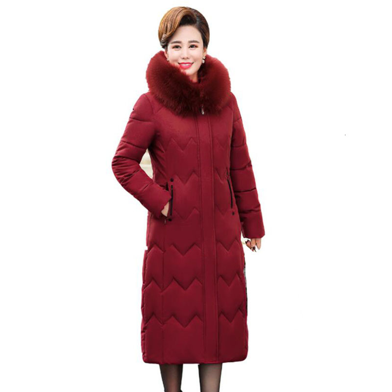 

down jacket fashion middle-aged women thick warm hooded long down cotton Parka coat Women's Winter Plus Size 5XL, Black