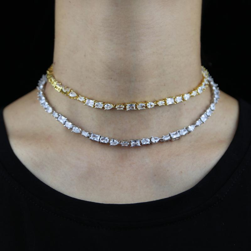 

Chains Iced Out Bling 5A CZ Link Chain Geometric Various Shaped Cubic Zirconia Tennis Choker Necklace For Women Fashion Europe