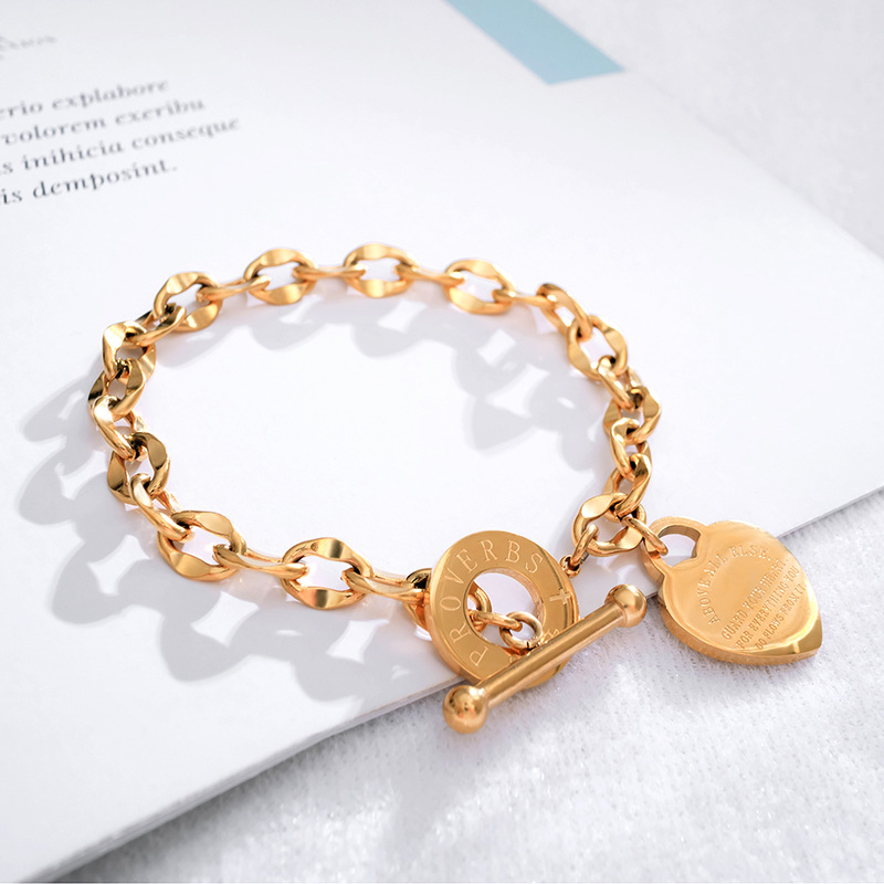 

European and American fashion jewelry titanium steel women's bracelet O-shaped chain love proverb minority Bracelet