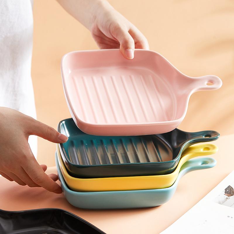 

Dishes & Plates Nordic Ceramic Baking Plate With Handle Oven Rice