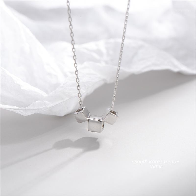 

Sodrov 925 Sterling Silver Necklace Pendant For Women Three-Dimensional Square Jewelry Chains