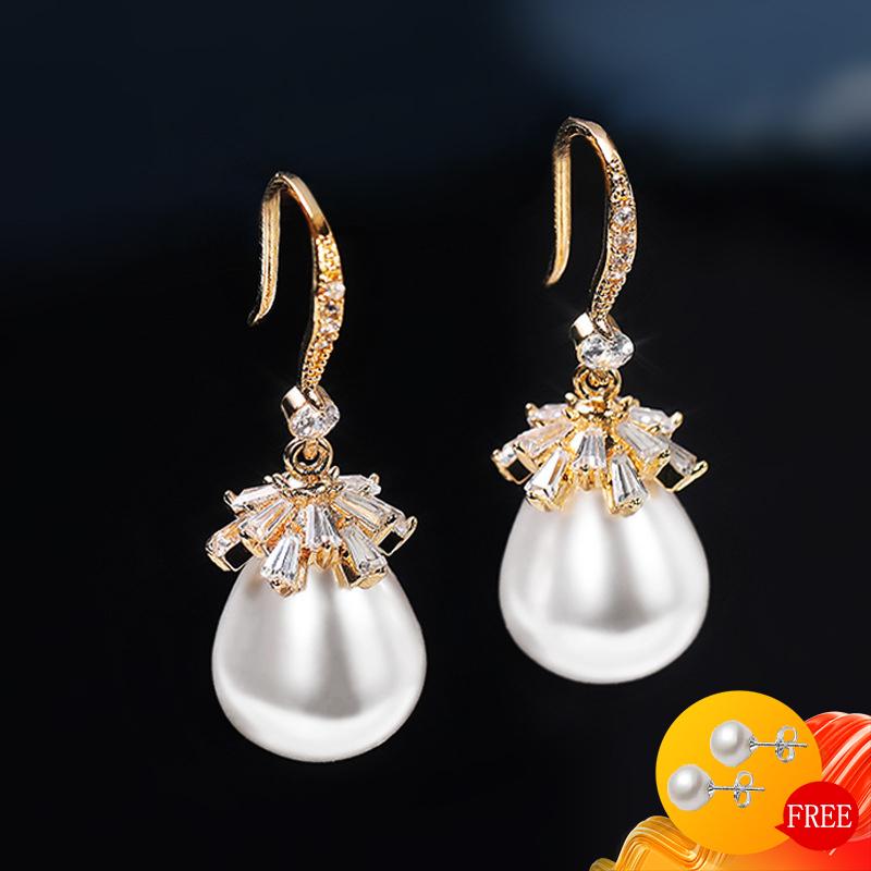 Dangle & Chandelier Earrings For Women 925 Silver Jewelry Accessories With Created Pearl Zircon Gemstones Drop Wedding Promise Party-image-710735896