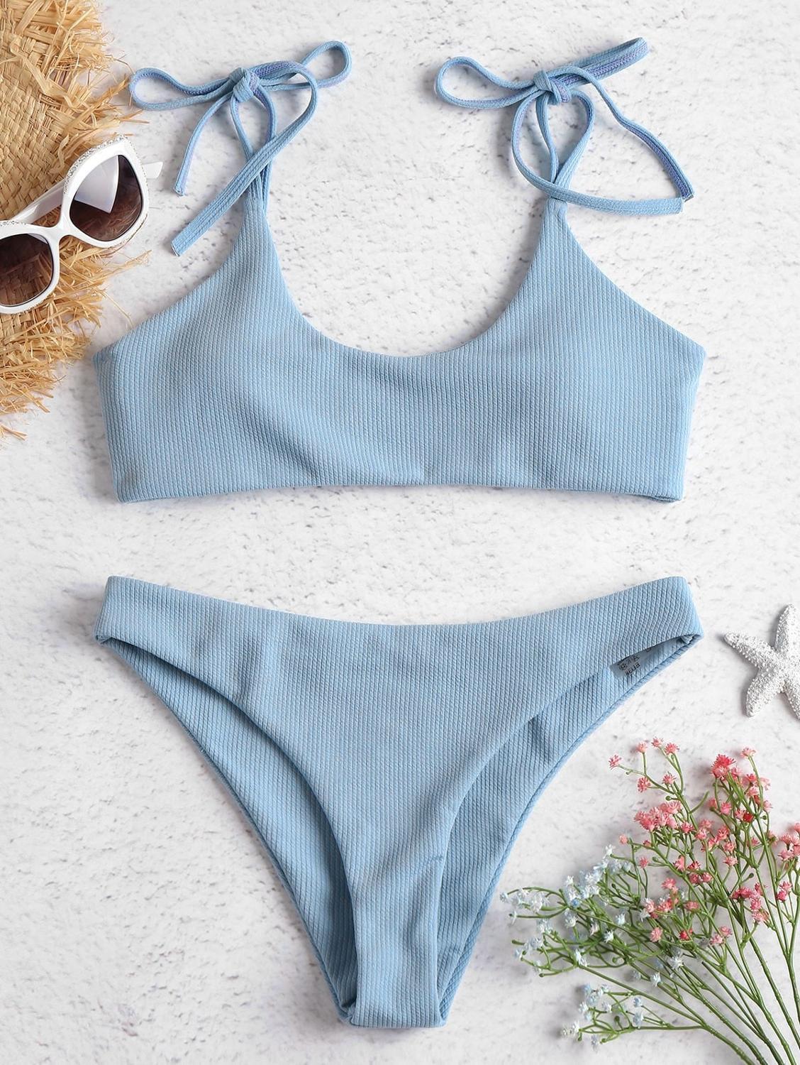 

Women Sexy Bikini Tie Shoulders Bikini Set Padded Strap Swimsuit Push Up bathing suit yellow blue green red biquini 2021 mujer, Bq31 black