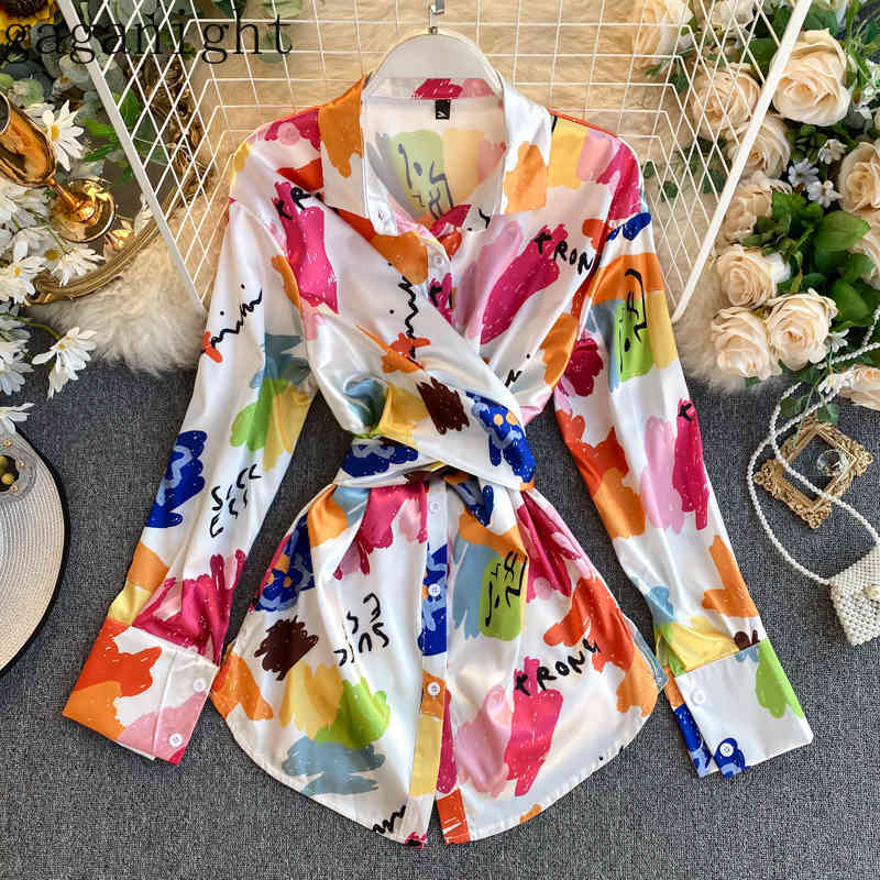 

Gaganight Flower Korean Fashion Women Bandage Blouse Long Sleeve Turn Down Collar Criss Cross Shirt Office Lady Chic Blusas 210519