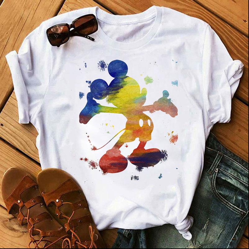 

Womens T Shirt Watercolor Mouse Print Women Summer Fashion Short Sleeve Female Tee Shirts Casual Cartoon Tops Clothes, Wt0723