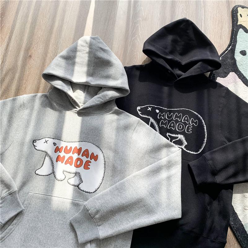 

Men's Hoodies & Sweatshirts Human Made Hoodie Men Women Quality Casual Polar Bear Print Loose Plus Fleece Pullover Couple Hooded
