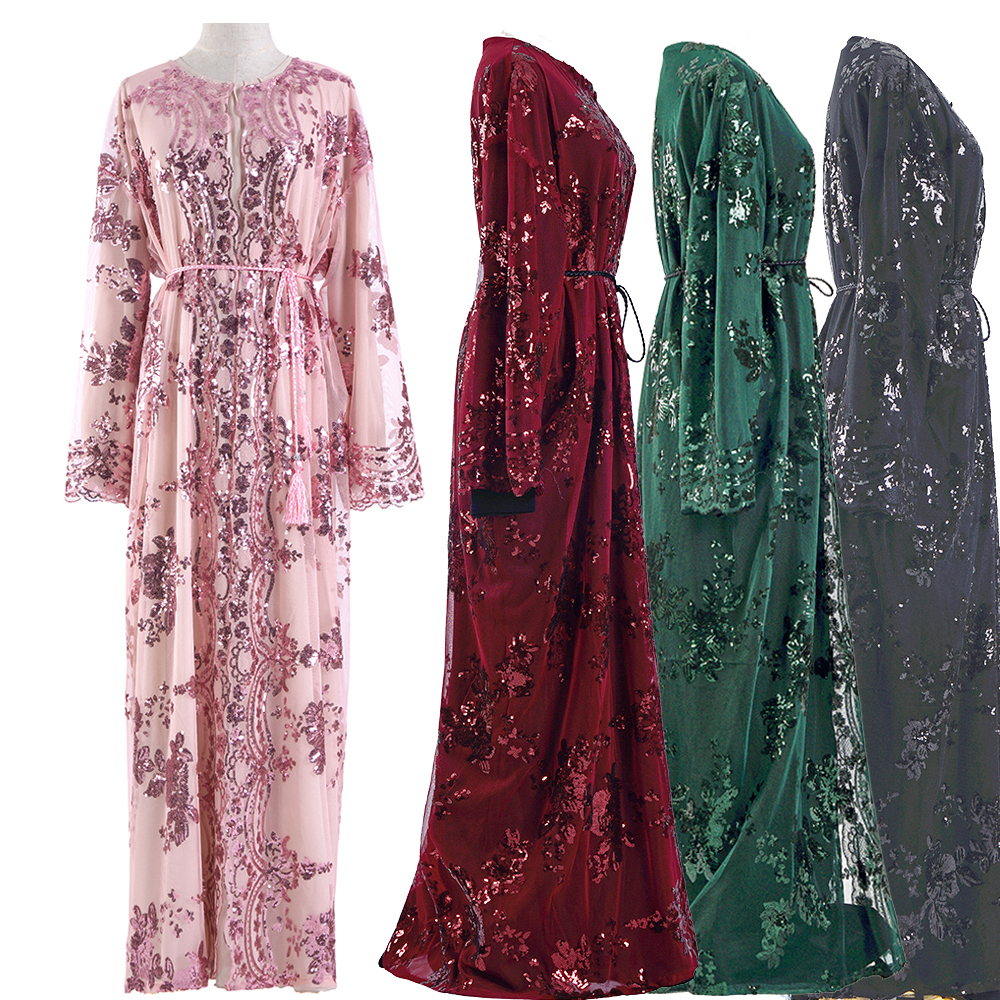 

Sequin Arabic Abaya Kimono Cardigan Muslim Hijab Dress Women Turkish Islam Ramadan Eid Mubarak Niqab Saudi Arabia Dubai Kaftan