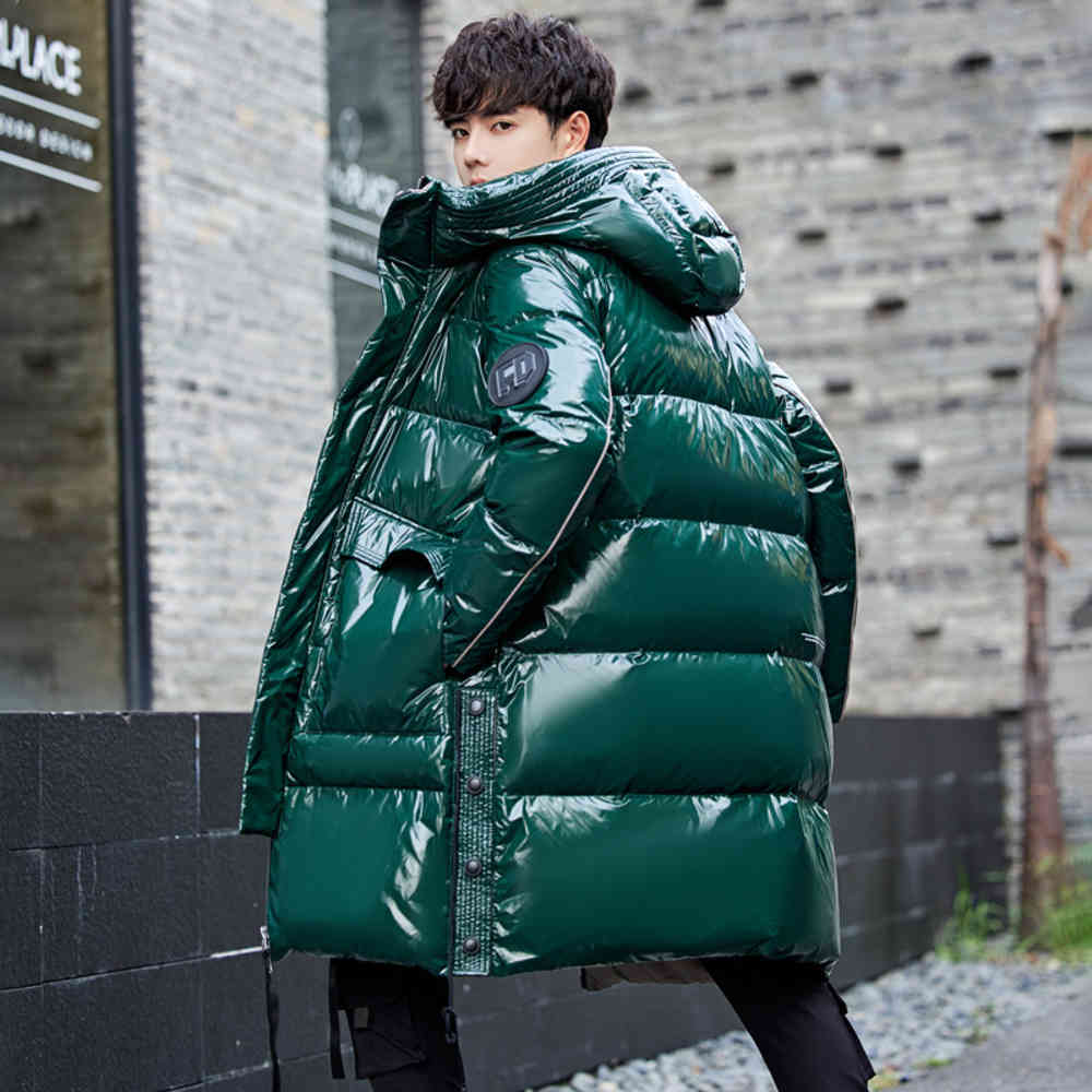 

Goose Canadian Coat Green Glossy Down Jacket Loose Mens Long Handsome Trendy Thickened Coat Man White Duck Overcoat Hooded Men Clothing, Dark green
