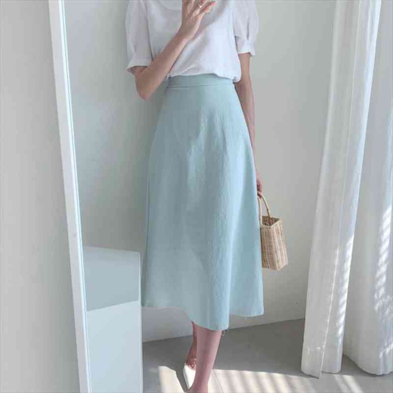 

fashion casual high waist women skirt spring girls summer solid elastic a line ladies midi long, Black