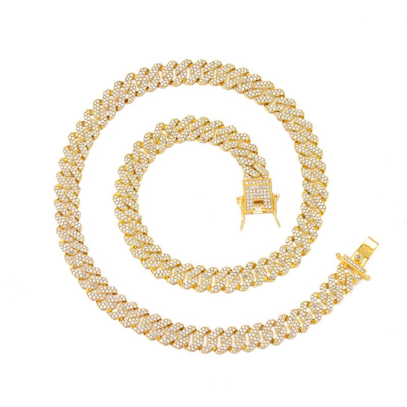 

Chains 12mm Miami Cuban Link Chain Choker Necklace Gold Color For Men Women Iced Out Macro Paved Crystal Rhinestones Hip Hop Jewelry