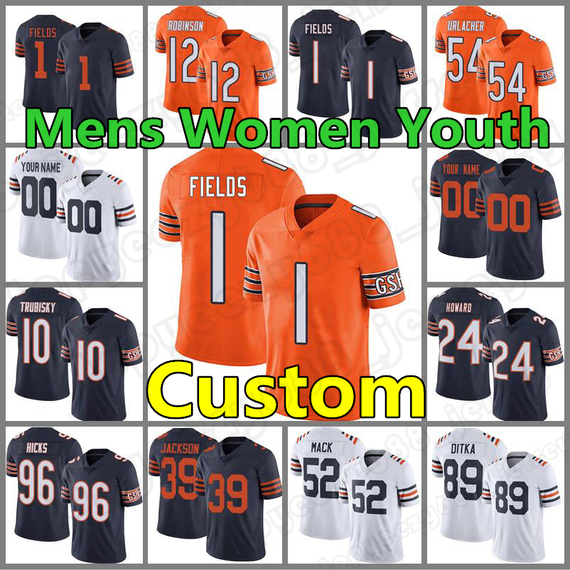 

1 Justin Fields Custom 52 Khalil Mack Men Football Marquise Goodwin Women Bear Jerseys Allen Robinson II Cole Kmet Youth Mike 14 Andy Dalton Roquan Smith 2021, Custom men(xiongdui)